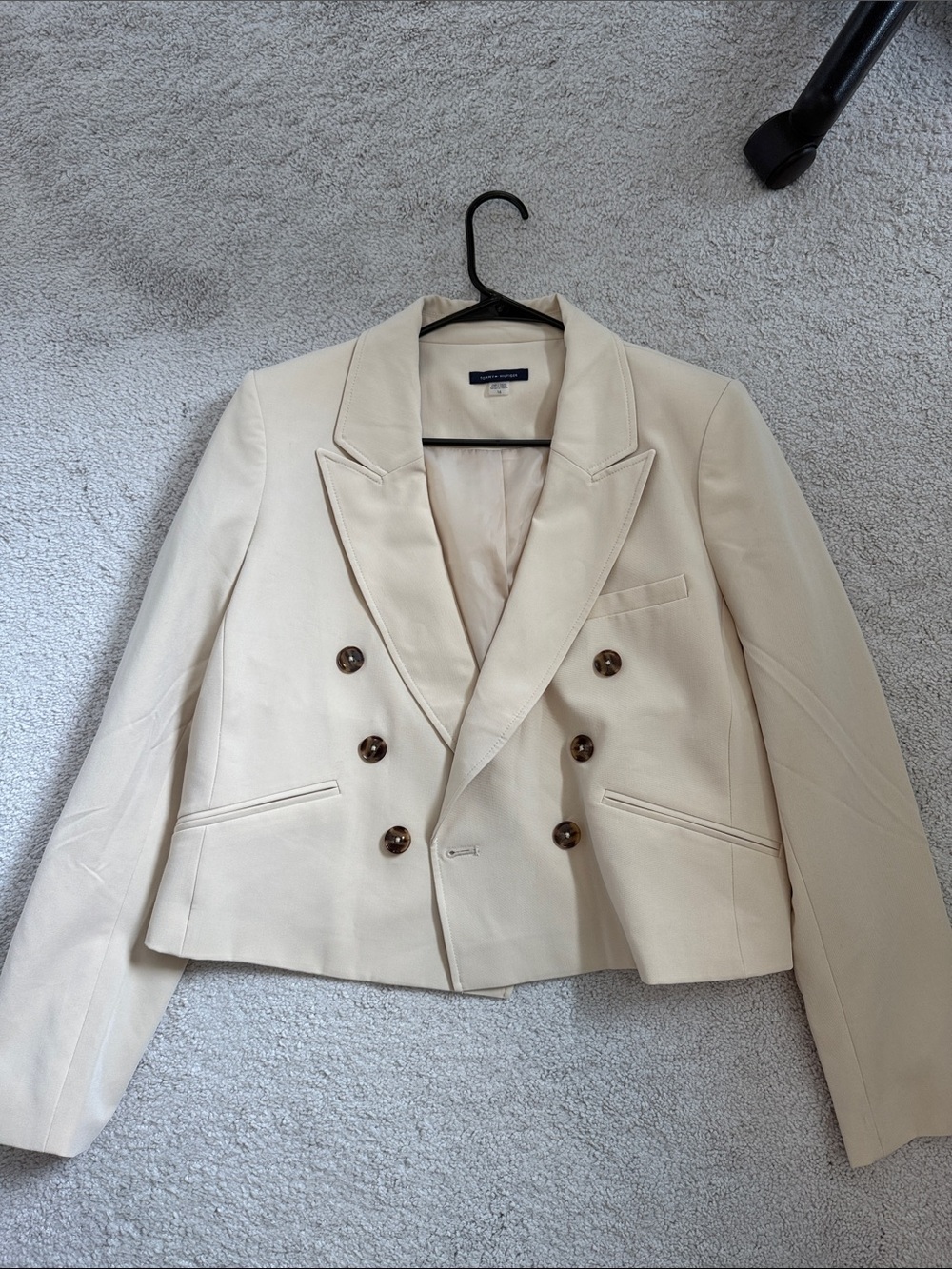 Tommy Hilfiger Cream Double-Breasted Cropped Blazer